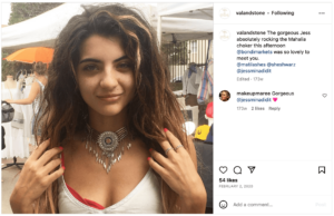 A screenshot of an Instagram post showing customer wearing handmade necklace
