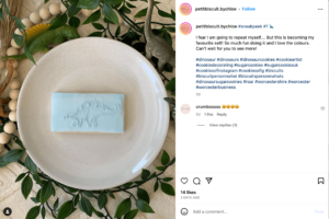 An Instagram post screenshot of a handmade dinosaur cake