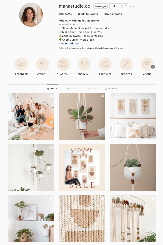 Milena Instagram account | Tizzit.co - start and grow a successful handmade business