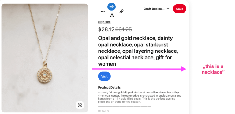 Pinterest algorithm 2023 - opal and gold necklace | Tizzit.co - start and grow a successful handmade business