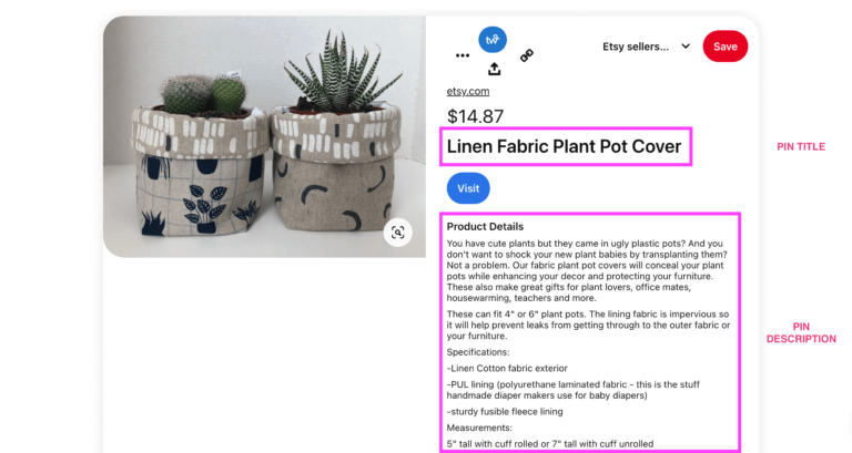 Pinterest algorithm 2023 - linen fabric plant pot cover | Tizzit.co - start and grow a successful handmade business