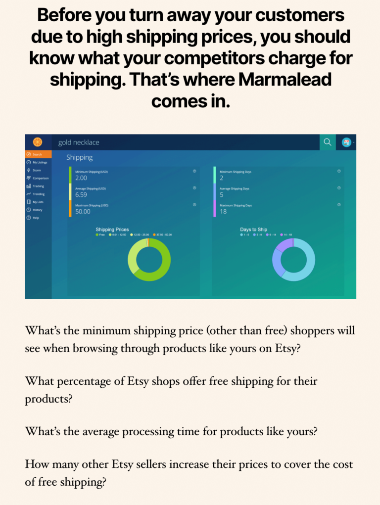 marmalead shipping - increase etsy listing quality score | Tizzit.co - start and grow a successful handmade business